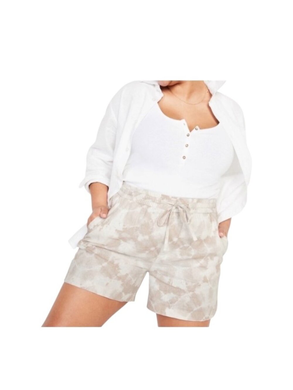 Old Navy Tie Dye Linen Blend Shorts Beige Size XL Boho Summer Beach Vacation